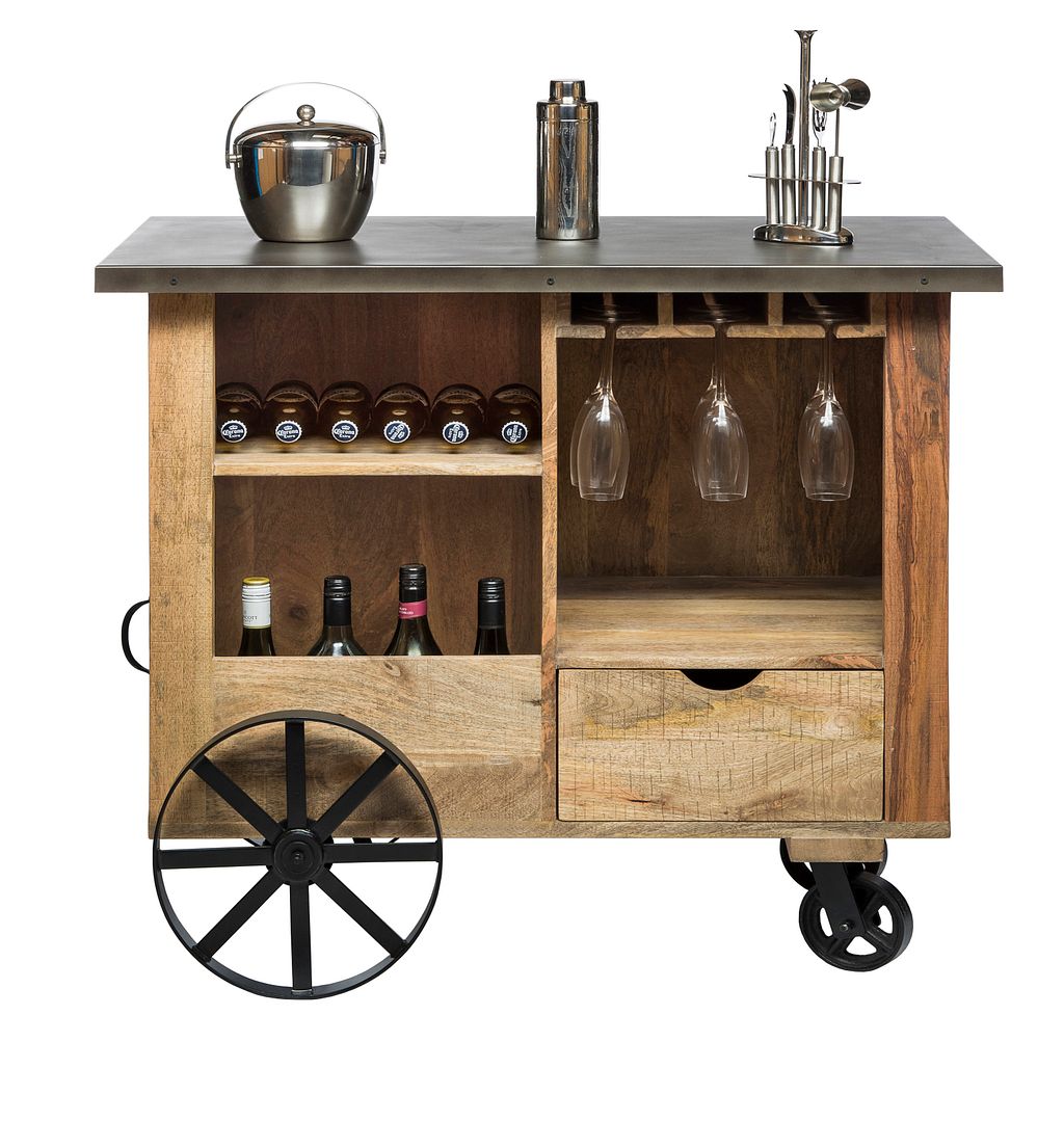 Bar Trolley Cart Drinks Wine Storage Serving Wood Iron Top eBay